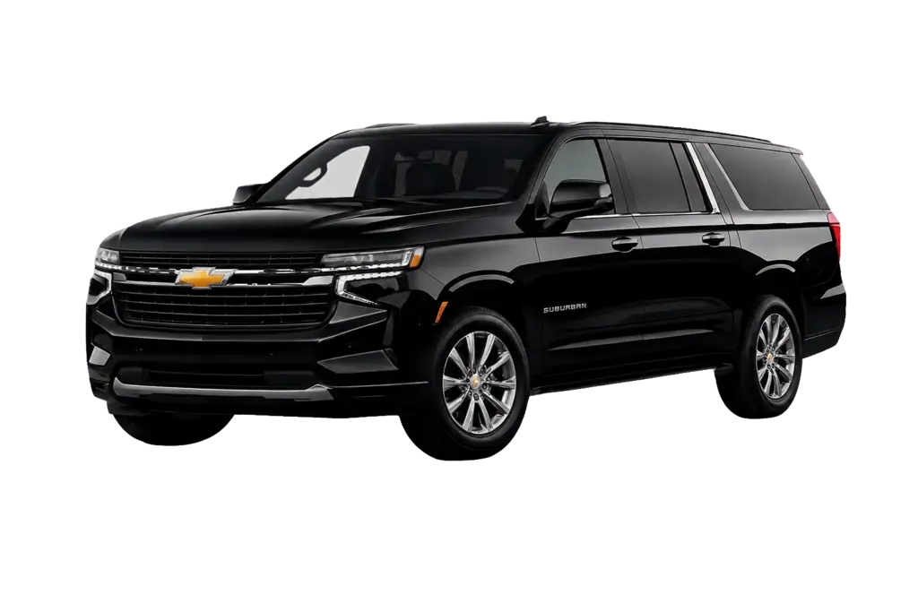 Black Chevrolet Suburban executive SUV with room for passengers and luggage